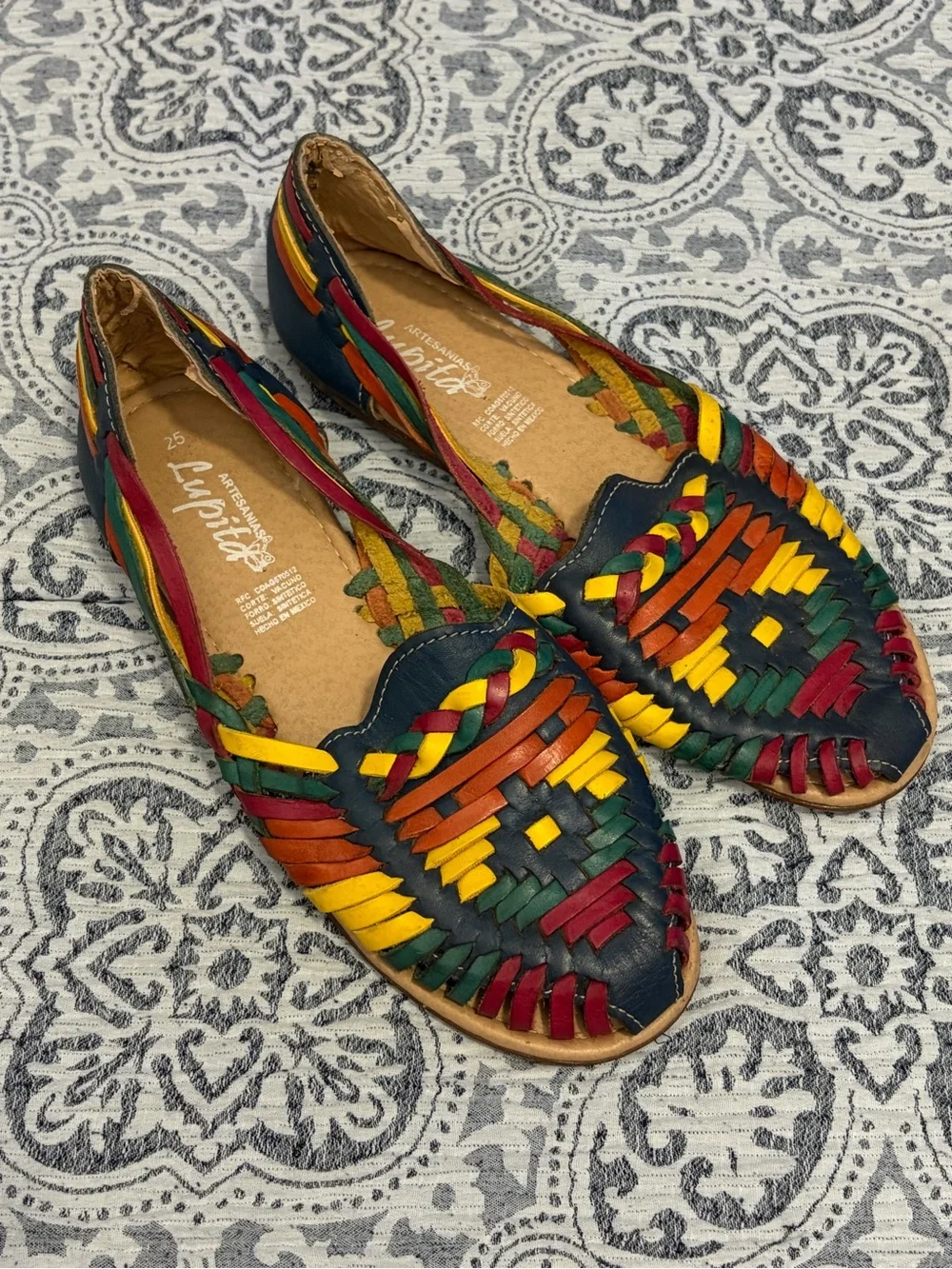 Multicolor Lupita Woven Leather Huarache Flats - Women 8 - Picture 1 of 6
